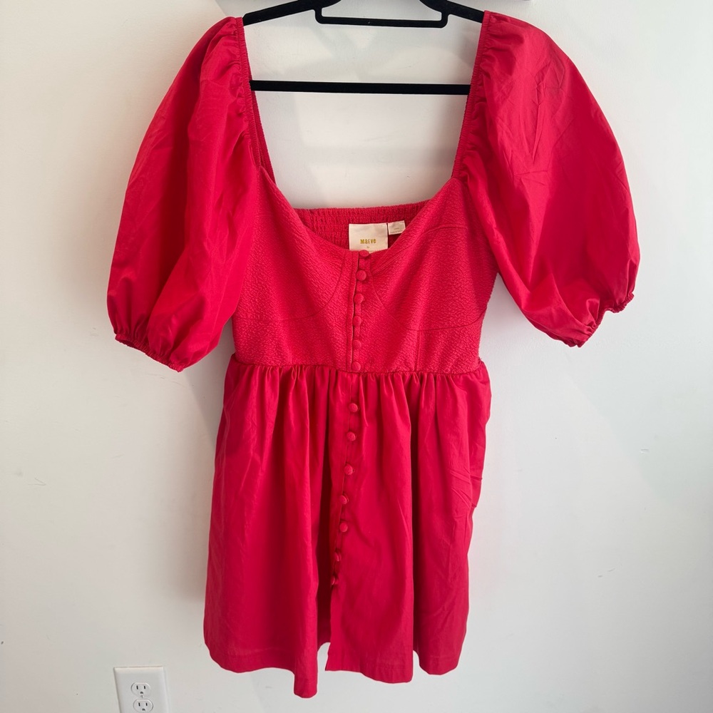 Maeve‎ by Anthropologie Red Puff Sleeved Sweetheart Mini Dress Large